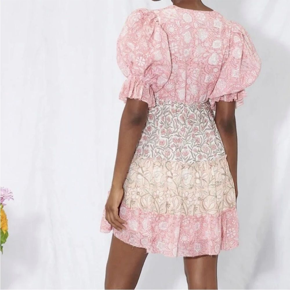 NEW SAYLOR Mini Dress Sz L Leigha Puff Sleeve Floral Boho Pink Baby Doll Garden - Picture 9 of 15